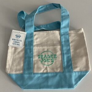 Trader Joe’s Mini Pastel Canvas Tote Bag - Cream with Light Blue